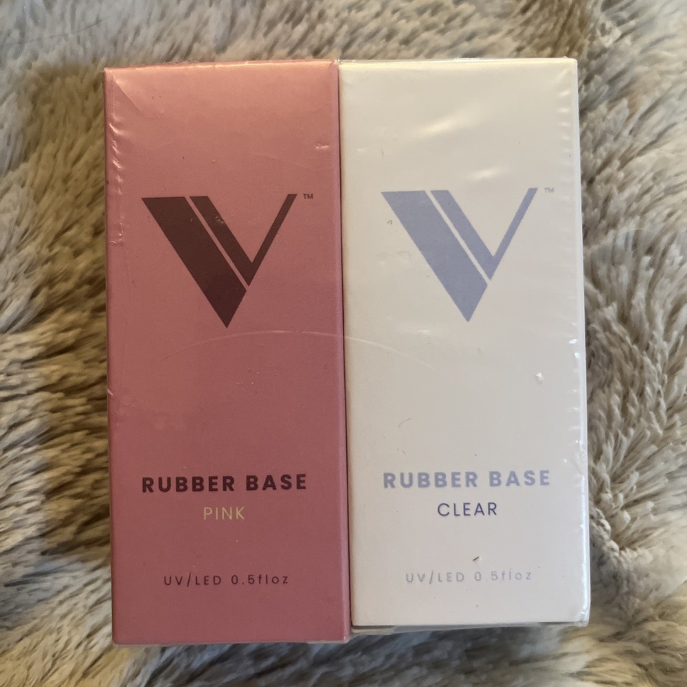 2 new V beauty rubber base UV/LED Flexible polish 1 Pink and 1 Clear